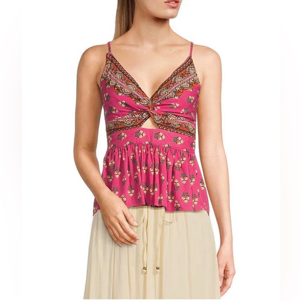 Angie Pink Printed Twist-Front Camisole